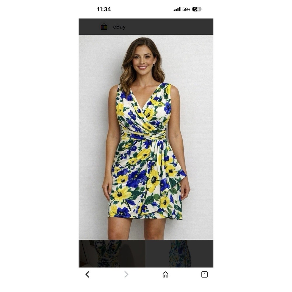 Lauren Ralph Lauren Dress Size 10 Sleeveless Side Ruching Floral Faux Wrap NWT - Picture 2 of 13
